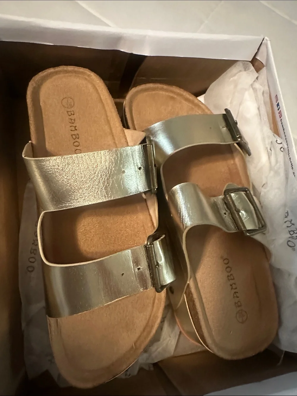 BAMBOO Metallic Gold Platform Slide Sandals